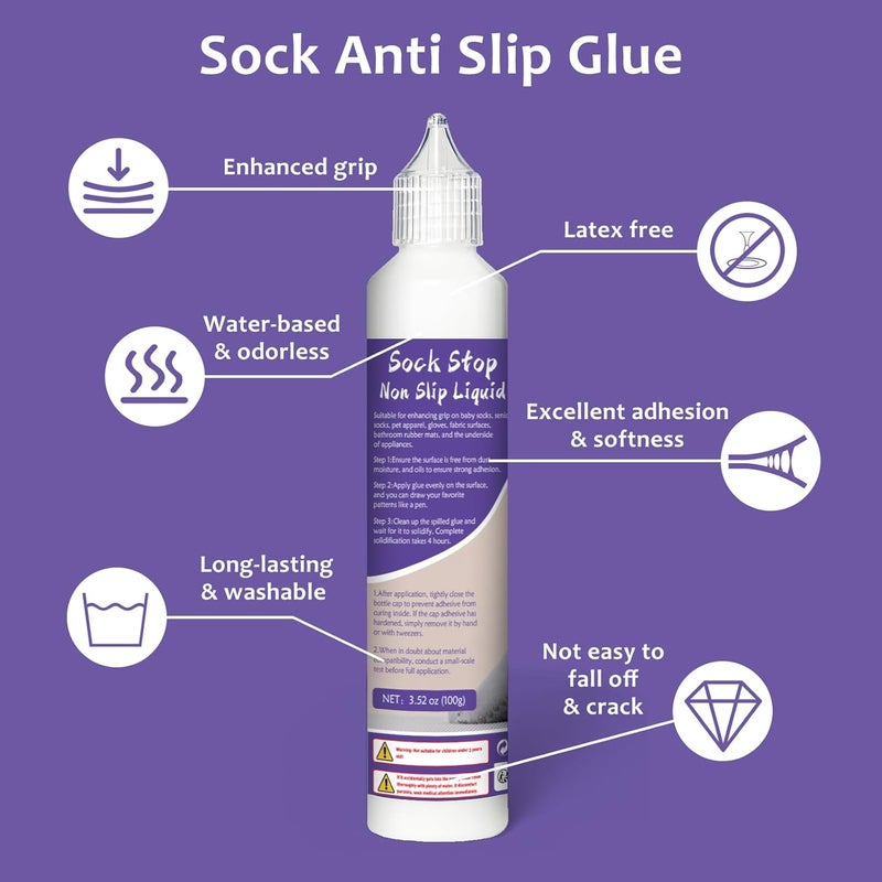 1DFAUL 100g Sock Stop Non Slip Glue Clear, Sock Anti Slip Adhesive Waterproof, Latex-Free, Water-Based, Odorless and Washable, for Hangers, Carpets, Bathroom Mats (White) - Image 5